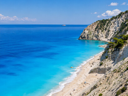 Lefkada, Greece, is renowned for its vibrant turquoise sea, pristine beaches, and majestic coastal cliffs