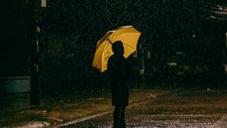 “Não precisamos disso,” ela disse, de repente, largando o guarda-chuva no chão