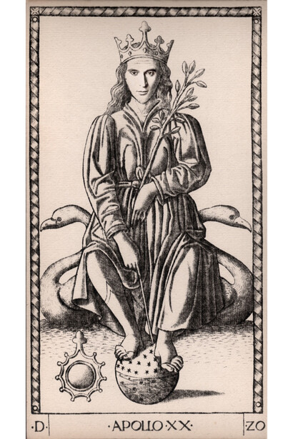 Francesco Vezzoli, Metamorfosi: The Crying Muses (After Mantegna's tarot cards), Apollo,
2015,
LED light-boxes, rhinestones,
9 pieces, each 100 x 55 x 8 cm
