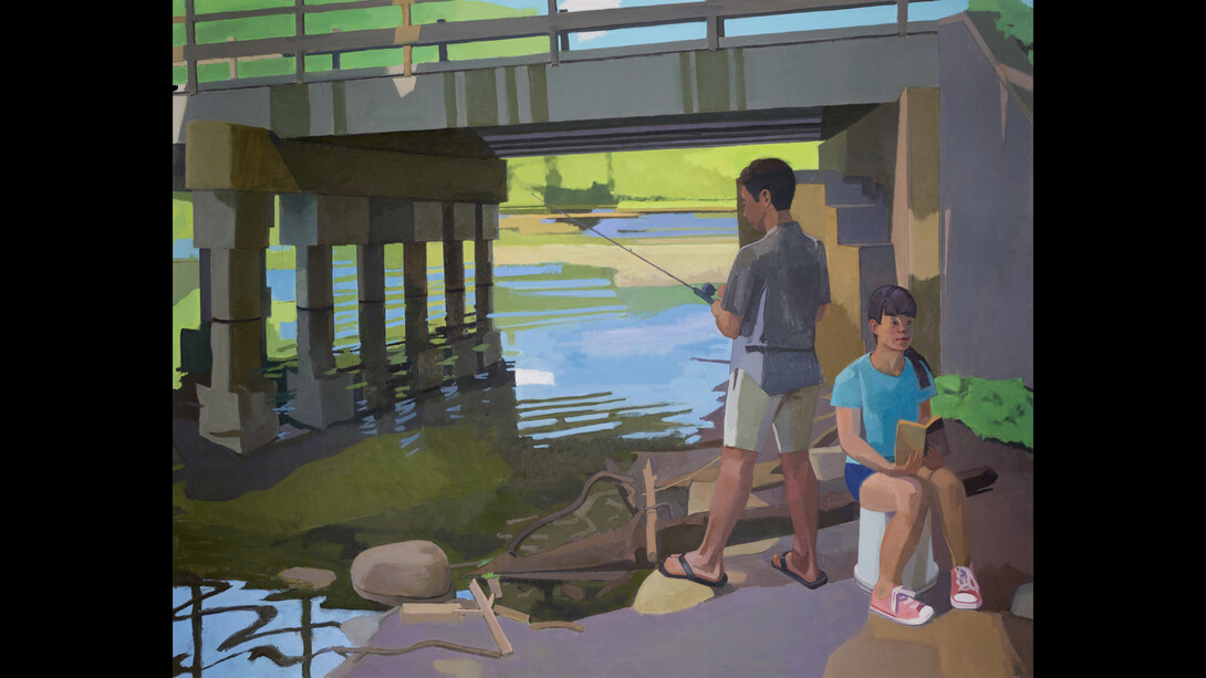 Tim Kennedy, Fishing Couple, 2022. Oil on linen, 96” x 76”. Courtesy of Grunwald Gallery. Photo Credit: Kevin Mooney