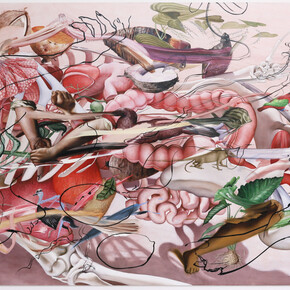 Kei Imazu, Blossoming Organs, 2023, oil on linen, 78 3/4x137 3/4x1 5/8 inches, courtesy of the artist and ROH Projects, Jakarta. Courtesy of Jessica Silverman, San Francisco