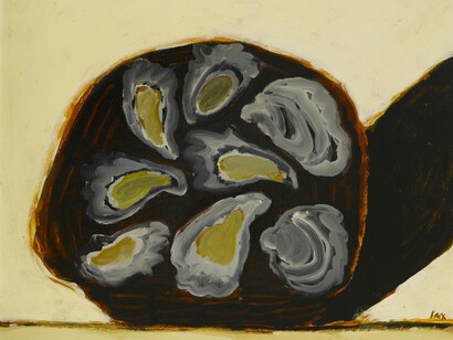 Oysters in a Basket, 1979, Jack Knox, b1936, PVA on board, Arts Council Collection © the artist