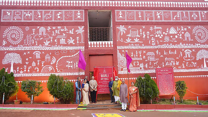 Largest Warli Art Wall Painting in India at The Manik Public School, Maniknagar, Karnataka by Avanti Sandeep Kulkarni