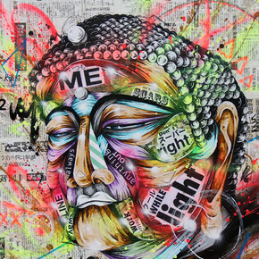 Taka Sudo,
Holy, 2015
Mixed media on canvas
36 x 36 in;  91.44 x 91.44 cm

