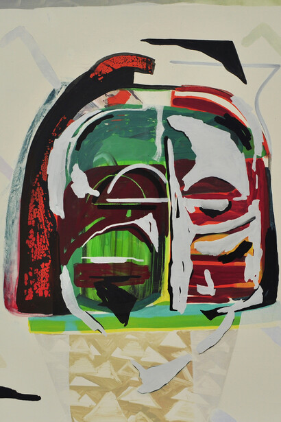 Laurence Owen, Self Portrait As Ancient Relic, oil on canvas, 35 x 135 cm, 2013