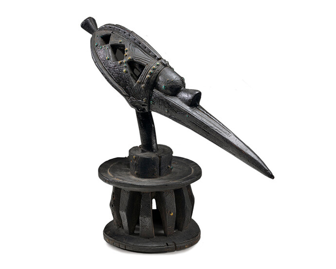 Shrine Figure Headdress, Guinea, Baga people, 19th century. Wood and brass-coated ferrous tacks, 20 7/8 x 26 3/4 inches. Purchase: William Rockhill Nelson Trust through the George H. and Elizabeth O. Davis Fund, 2003.1