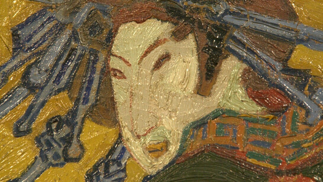 Detalle de "La cortesana (a partir de Eisen)", óleo sobre lienzo, Vincent Van Gogh, 1887