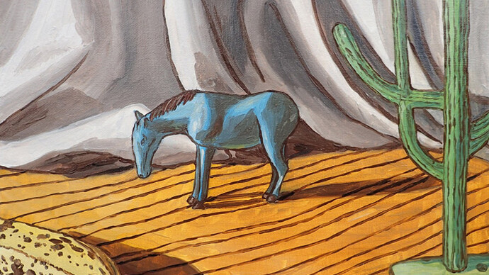 João Francisco, Untitled, Equestrain painting - Small Blue Foal, 2015, oil on canvas, 27 x 35 cm
