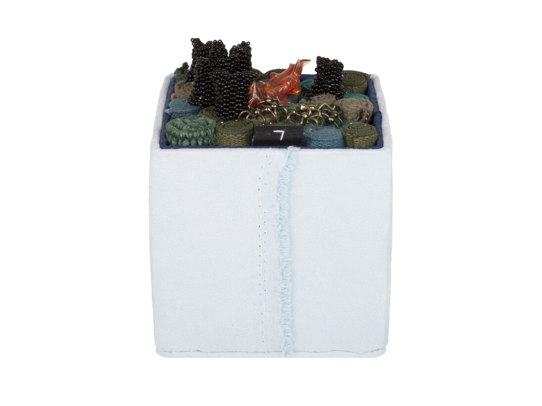 Steven and William Ladd, Fire Ants 7, 2014, Archival board, fiber, glass, beads, metal, Open: 4 3/4 × 4 3/4 × 6 inches. Collection of Steven and William Ladd, New York