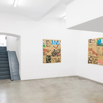 Various artists, exhibition view, curated by Tessa Praun: And tell us how to save us from ourselves, Galerie Martin Janda, 2025