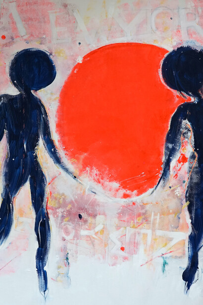 Olga Goldina Hirsch, “New York, New York” from the “Child Again” series, mixed media on canvas, 2023