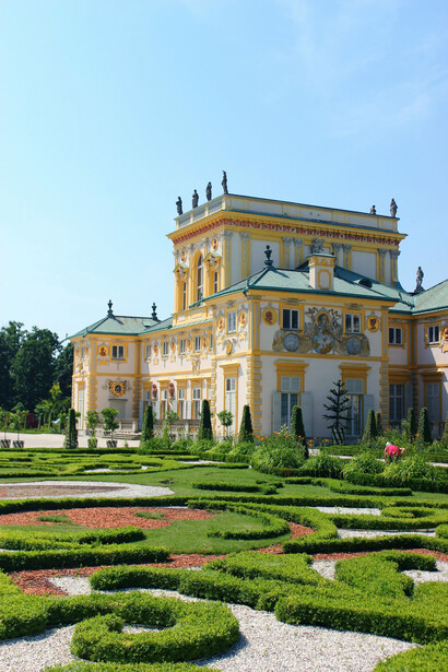 Wilanów Palace and its beautifully landscaped gardens in Warsaw, Poland, showcasing royal elegance and natural beauty