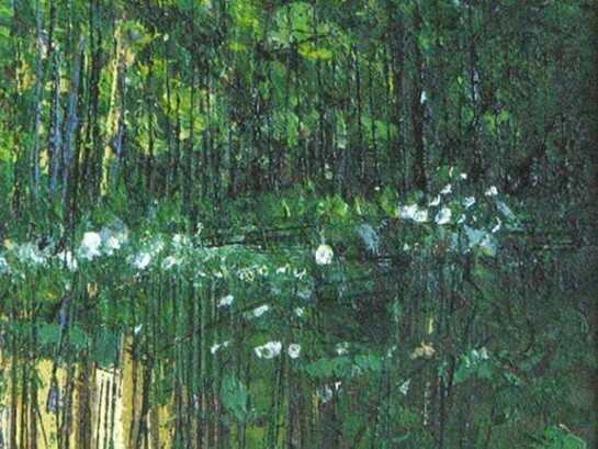 Alexandra Knubley, By the Water Garden, oil & beeswax on canvas, W:9cm H:11cm