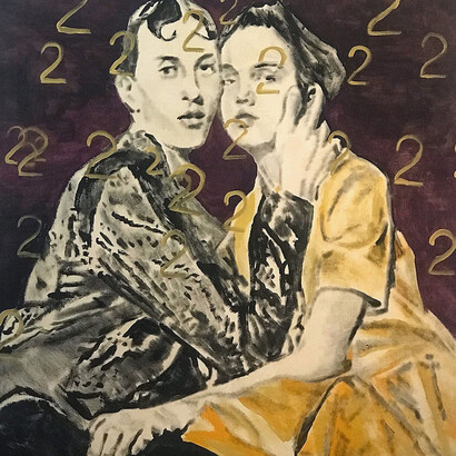 Andrea Saltini, Insieme noi due siamo pari, 2018, argilla pigmentata di nero, gesso, pigmenti, inchiostri cinesi su tela, cm. 100x100, courtesy ArteSì (Copia)