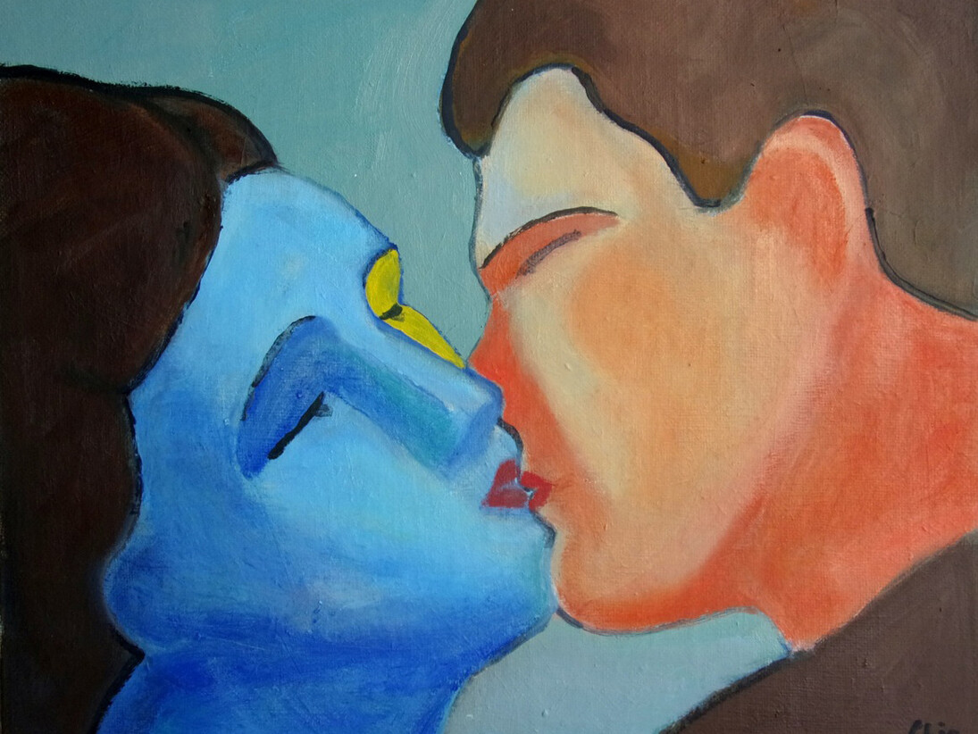 Sandro Chia, Quasi un bacio / Almost a Kiss, 2014, oil on canvas, 50 x 60 cm