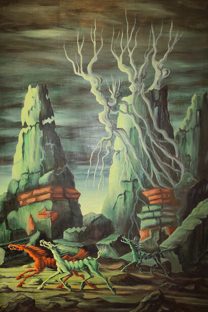 Luisa González Feo; Los caballos de las ruinas, óleo, 1958 