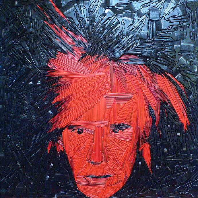 Finn Stone, Warhol, Paintbrushes and mixed media assemblage, 150 x 150 cm