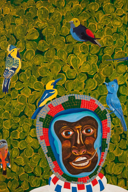 Peter Williams, Birdland, 2020. Oil and graphite on canvas, 60 x 72 inches (152.4 x 182.9 cm). Collection of the Nasher Museum of Art at Duke University. Museum purchase with funds provided by Stefanie and Douglas Kahn, 2020.17.1. Courtesy of Peter Williams,  Luis De Jesus and Pérez Art Museum Miami. Photo by Peter Paul Geoffion.