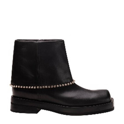 Stivaletto texano in pelle di vitello con accessorio di cristalli, punta squadrata, AGL