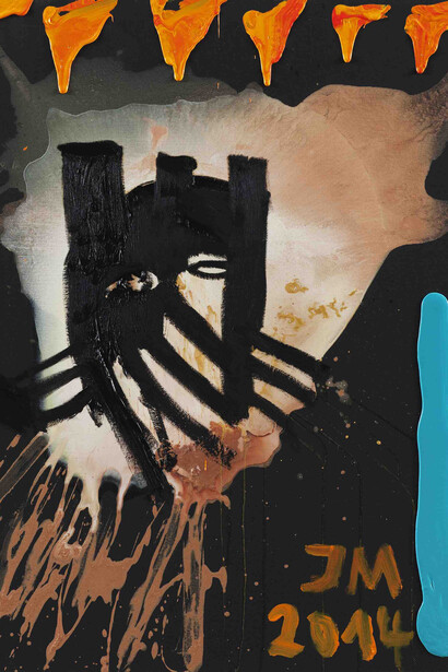 Jonathan Meese, SCHACH MATSCH" SPRACH DER SCHWARZI RITTI, HITTI, 2014, Huile et acrylique sur toile, 100, 5 x 80 cm/ 39 5/8 x 31 5/8 in. Courtesy Jonathan Meese et Galerie Daniel Templon, Paris. Photo Jan Bauer 