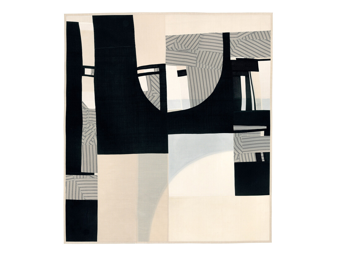 Debra Smith, Vein of Clarity #1, 2014, Pieced vintage silk, 36 x 40 in. Framed