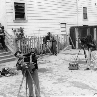 California School of Fine Arts (later San Francisco Art Institute) Photography Department view camera class (pictured left to right: Richard Rundle, Benjamen Chinn, George Wallace, and John Bertolino), spring 1948. Courtesy of San Francisco Museum of Modern Art