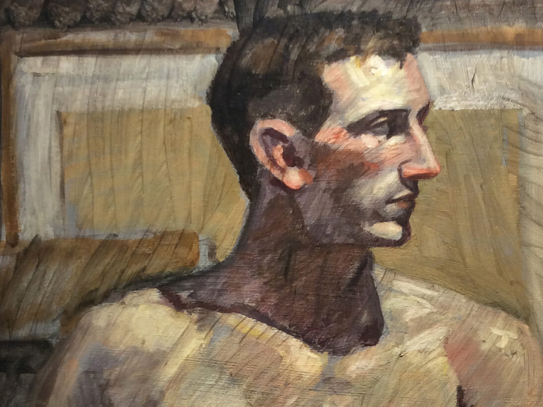 Mark Beard Shirtless Man 25 x 22 oil on canvas. Detail