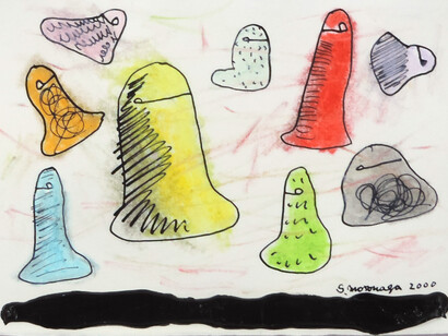 Motonaga Sadamasa, Senza titolo, 2000, acrilico e pastello su carta, 15 x 20 cm