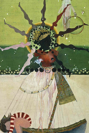 Shahzia Sikander, Cholee kay peechay kiya? Chunree kay neechay kiya? (What is under the blouse? What is under the dress?), 1997. Courtesy of the Cincinnati Art Museum