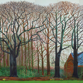 David Hockney, Bigger trees near Warter or/ou peinture sur le motif pour le nouvel age 
post-photographique, 2007. Avec l’aimable autorisation de la Fondation Louis Vuitton