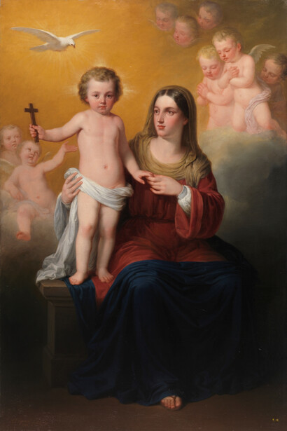 The Virgin Mary, the Infant Christ and the Holy Spirit with Angels in the background 3
The Virgin Mary, the Infant Christ and the Holy Spirit with Angels in the background
Esquivel y Suárez de Urbina, Antonio María
Oil on canvas, 1856. Madrid, Museo Nacional del Prado