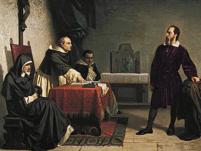 Galileo's confrontation with the Roman Inquisition, painted by Cristiano Banti in 1857