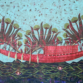 Jamal Bassiouni, Flowers of The Blacksea (detail), 2024. Acrylic on Canvas, 110 X 200 cm. Courtesy of the artist and Artbooth Gallery