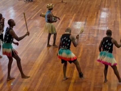 Dancers in traditional attire performing for the Bomas of Kenya audience