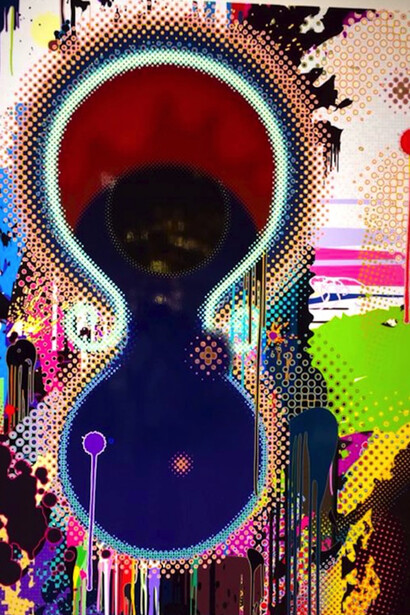 Takashi Murakami, "Stuff the Universe in a Calabash", 2015, Acrylic, gold leaf and platinum leaf on canvas mounted on aluminum frame, 190 x 148.5 cm © 2015 Takashi Murakami/Kaikai Kiki Co., Ltd. All Rights Reserved.
