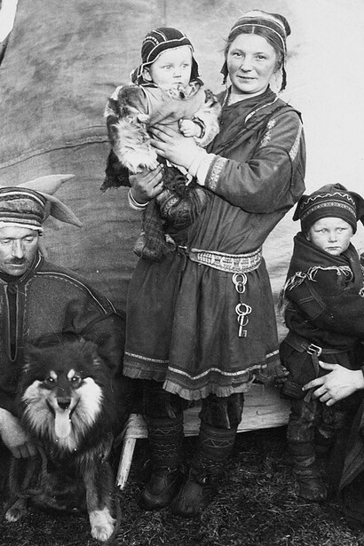 A Sámi family in 1936, living in the northern landscapes, upheld their traditions of reindeer herding while adapting to the changing world around them