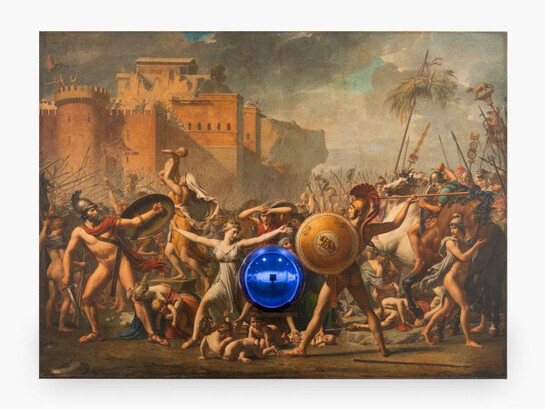 Jeff Koons, Gazing Ball (David Intervention of the Sabine Women), 2016, Oil on canvas, glass and aluminium, 165,1 x 224,2 x 37,5 cm, 65 x 88 1/4 x 14 3/4 inches. Courtesy of Almine Rech Gallery