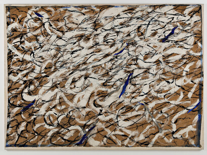 Marco Gastini, Miles, 1981, pitture, pergamena e stagno su tela, cm. 147x202,5