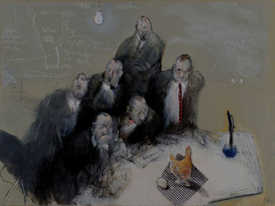 François Anton, L'oeuf ou la poule, 2014, Oil on Canvas, 38" x 51"