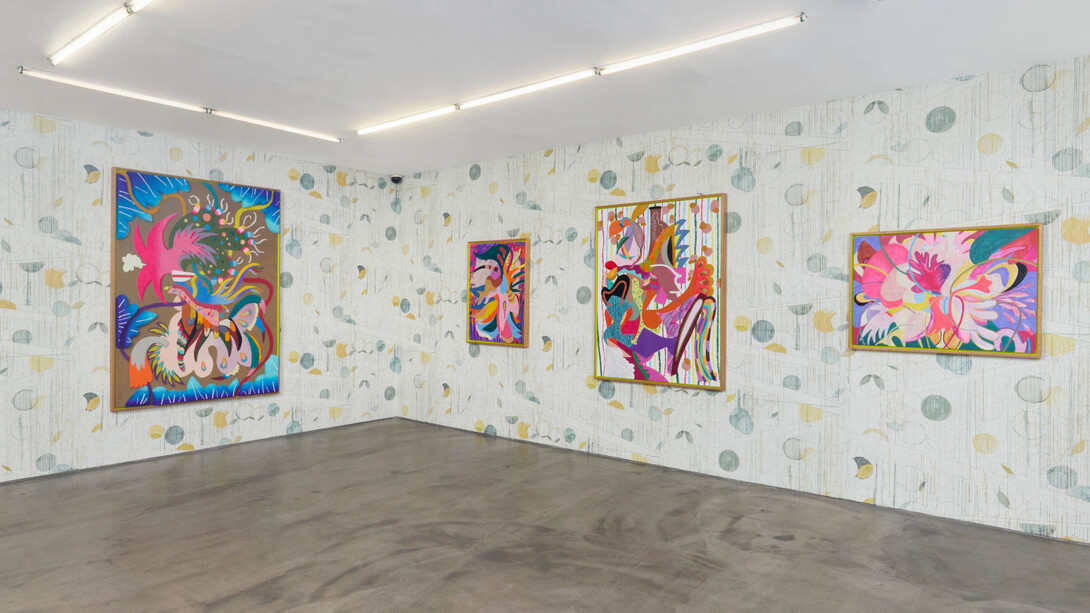 assume vivid astro focus, ablaze vibrations amplifying fluidity, exhibition view. Courtesy of Tibor de Nagy Gallery