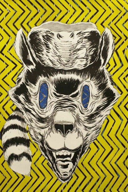 Mark Thomas Gibson, Ring Master, 2013, Ink, acrylic, and glitter on paper, 30 x 22 inches, 76.2 x 55.9 cm