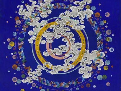 Pema Rinzin, Wheel of Time and Space (3), 2014, Ground mineral pigments, gold, on wood, 20 x 24 inches. Images courtesy of Joshua Liner Gallery