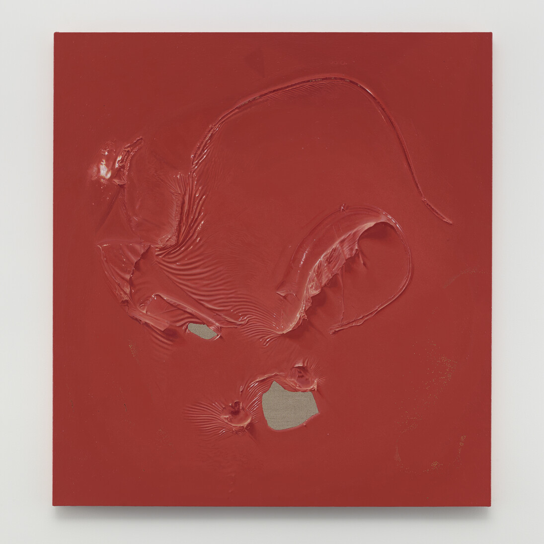 Paul Sietsema, Red painting, 2014, Enamel on linen, 50 1/8 x 46 3/8 inches. ©Paul Sietsema, Courtesy Matthew Marks Gallery