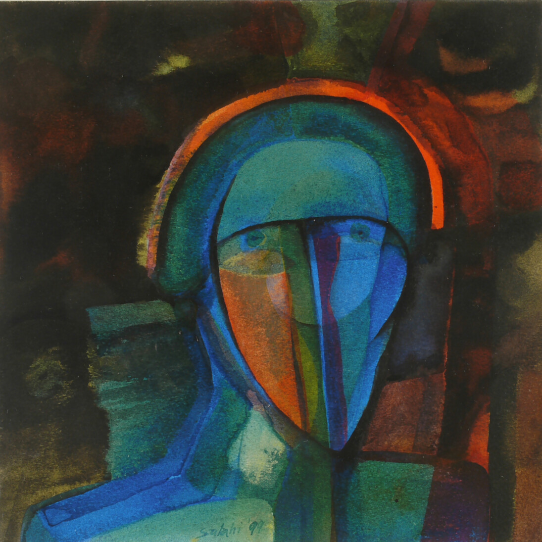 Ibrahi El Salahi, Untitled VII, 1999, colored inks on paper, 9.5x9.5 inches, 25x25 cm, courtesy Skoto Gallery
