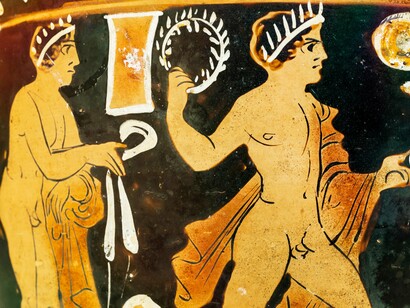Orestes y Electra con Pylades en la tumba de Agamenón - komos - Museo Británico, 1949, Londres, Reino Unido