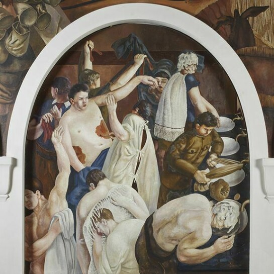 Stanley Spencer, Ablutions, North wall at Sandham Memorial Chapel, Burghclere, Hampshire, 1927-1932, (213.5 x 185.5cm) © the estate of Stanley Spencer 2013. All rights reserved DACs. National Trust Images/John Hammond 