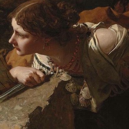 Donna che rappresenta il coraggio, James Sant, "Coraggio, ansia e disperazione guardando la battaglia", 1850, olio su tela