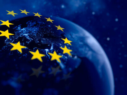 The EU flag shines over Europe, illustrating the path of enlargement, the inclusion of candidate countries, and the Union’s evolving borders