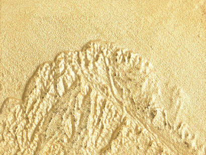 Giovanni Ozzola, Bassorilievi Series: Mountain #1, 2014, cast silver and gold mixture (microfusion cast), 5 x 7 x .3 cm © Giovanni Ozzola, Courtesy Gazelli Art House