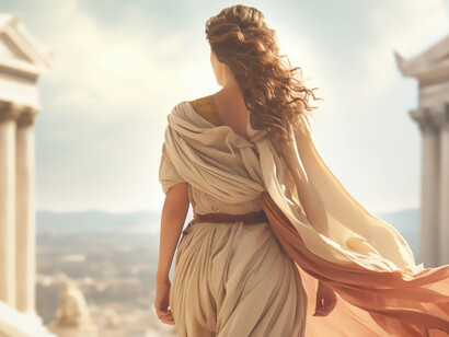 In the sacred confines of an ancient Greek temple, a goddess radiated divine presence